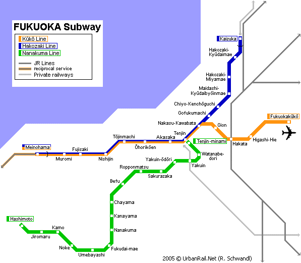 Карта метро Фукуоки Карта метро Фукуоки